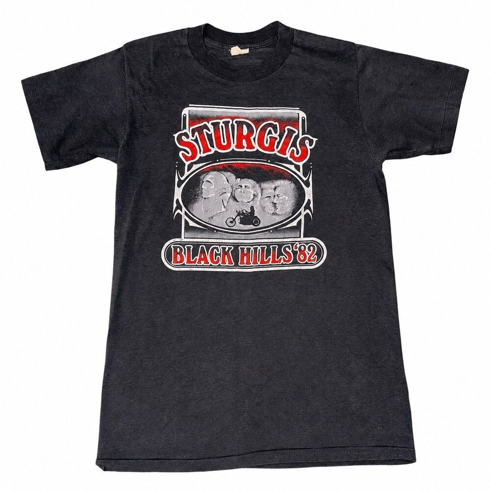 Vintage 1982 Sturgis Black Hills T Shirt Sneakers Tag M Fits XS Biker Tee - Picture 3 of 5